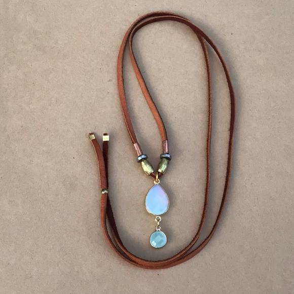 Leather cord Opalite Aquamarine Sundance Charm Necklace Sale - Picture 8 of 8